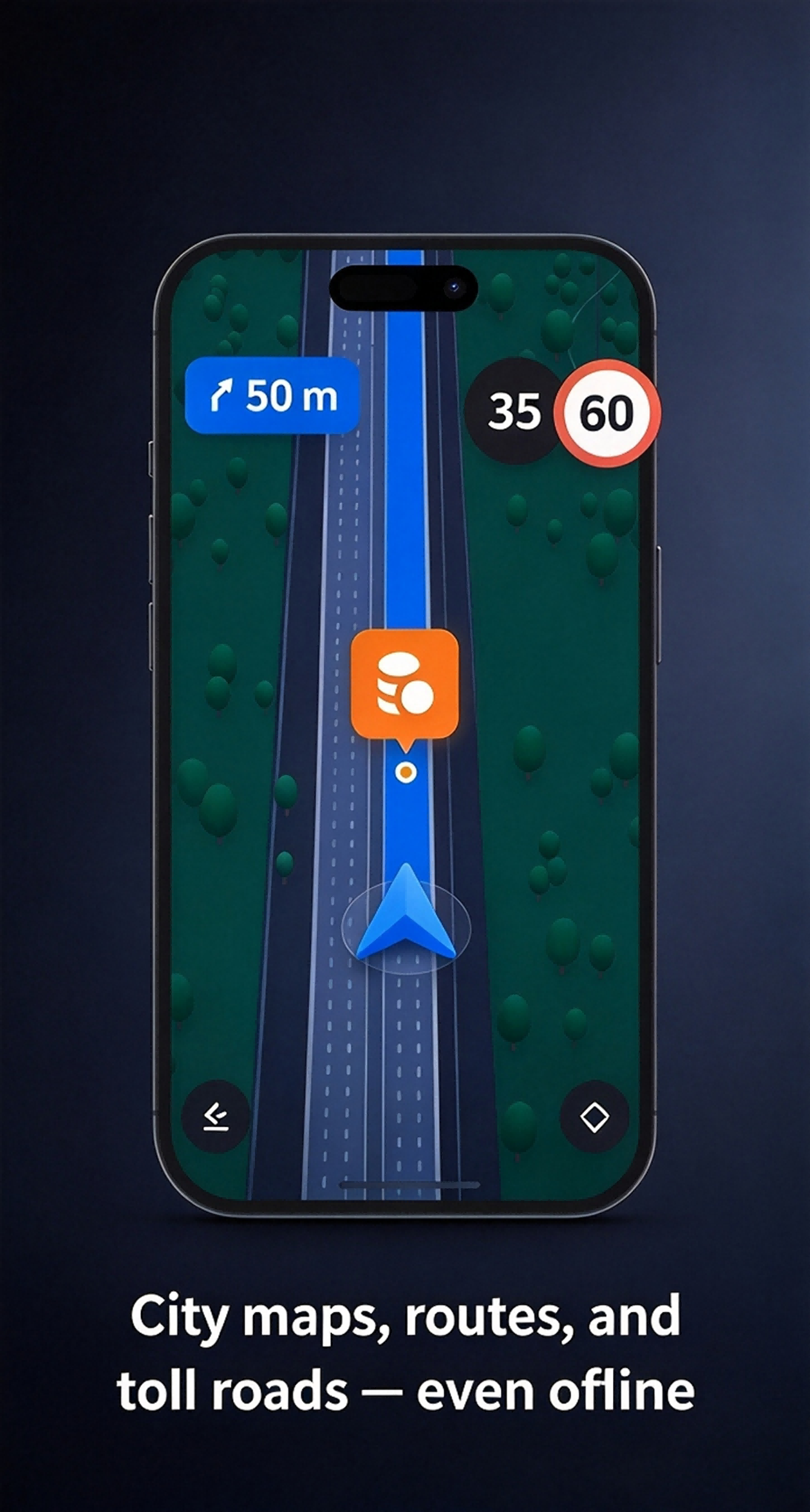 City maps, routes, and toll roads — even offline